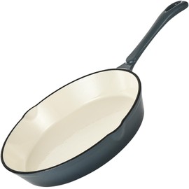 Hamilton Beach Enameled Cast Iron Fry Pan 8-Inch Slate, Cream Enamel Coating, Skillet Pan For Stove top and Oven, Even Heat Distribution, Durable