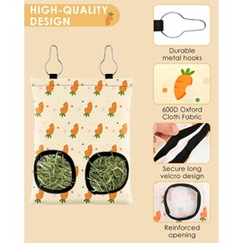 Bissap Rabbit Hay Feeder Bag, 2 Holes Hanging Hay Feeder Guinea Pig Hay Bag for Rabbits Bunny Chinchillas Hamsters Rats and Other Small Pets Small Animal - S (Beige)