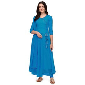 Estationeryhouse Women's Georgette Anarkali Kurta Kurti with Dupatta (Bottoms not included) (Large, Turquoise Blue)