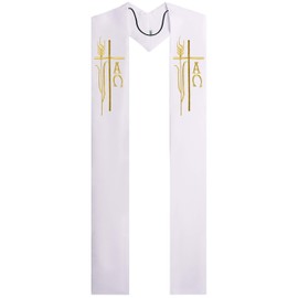 IvyRobes Alpha Omega Overlay Stole Wedding Clergy Stole 90" Long White