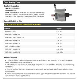 Marketplace Auto Parts Power Steering Pump - Compatible with 1967-1977 Ford F-250