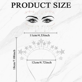 TecquorA Star Headband Rhinestone Hair Band, Stars Headband Silver Hair Band Glitter Headband + Glitter Face Sticker Rhinestones, Rhinestone for Women and Girls Birthday Costume Party Music Festival