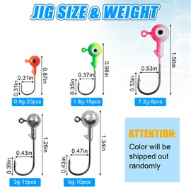 Jig Heads for Fishing, 68 Pieces Crappie Jigs Head Kit with 3D Eyes Fishing Jig Hooks for Crappiie Bass Trout Walleye Fish Jig 1/32oz 1/16oz 3/28oz 3/16oz 1/4oz Saltwater Freshwater Fishing Tackle Kit