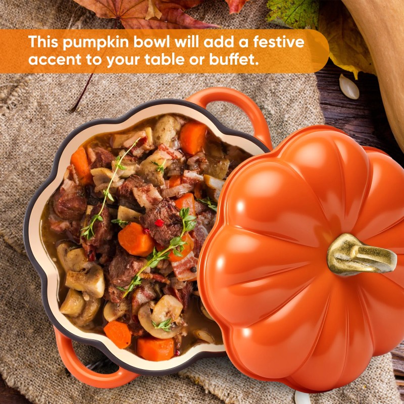 Pumpkin Design Ceramic Enamel Cast Iron Metal Dutch Oven 4.5QT