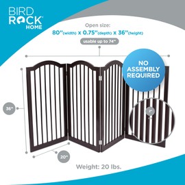 INTERNET'S BEST Arched Top Dog Gate | 4 Panel, 36" H Wooden Pet Barrier for Dogs or Cats | Freestanding Folding Room Divider for Doorways, Hallways, Stairs, and Porch | Portable, Extra Wide | Espresso