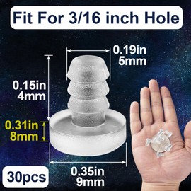 SmallCat 30 PCS Cabinet Door Bumper with Stem, Clear Glass Table Top Anti Slip Pads Conical Shaped, Rubber Grippers for 3/16 inch Hole