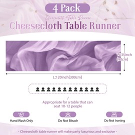 JEZID 4 Pack Lavender Cheesecloth Table Runner Lilac Purple Boho Rustic Gauze Cheesecloth 120 inch 10FT Cheese Cloth Runner for Wedding Bridal Baby Shower Party Home Decoration