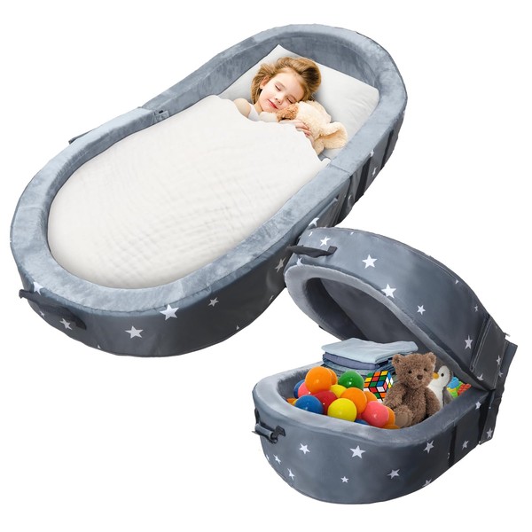 byojia 2in1 Portable Toddler Floor Bed, Foldable Toddler Travel Bed,