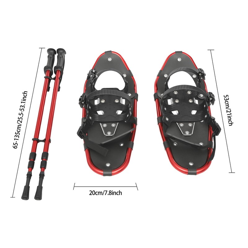 LyeXD 21/25 Inch Snow Shoes, Snowshoes & Trekking Poles Bundle