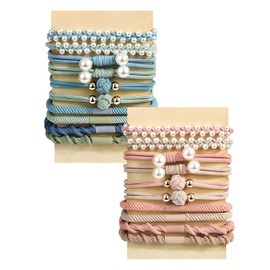 maxtachi Pack of 20 Hair Scrunchie Bracelets, Boho Hair Ties, Women's Hair Clips, Women's Flowers, Stretchy Hair Band Bracelets with Beads for Thin, Thick, Medium, Long Hair