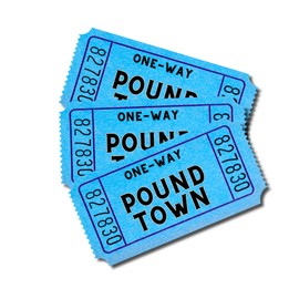 Set of 3 Blue One-way Ticket to Pound Town Gag gift Funny Waterproof Sticker For Laptop Cell Phone