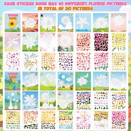 Pasimy 2 Pcs Sticker Crafts for Age 4-8 Kids Sticker by Number Sticker Paint Books Stickers Puzzle Books for Home School Classroom Party Gift Supplies, 20 Images to Sticker(Flower, Plant)