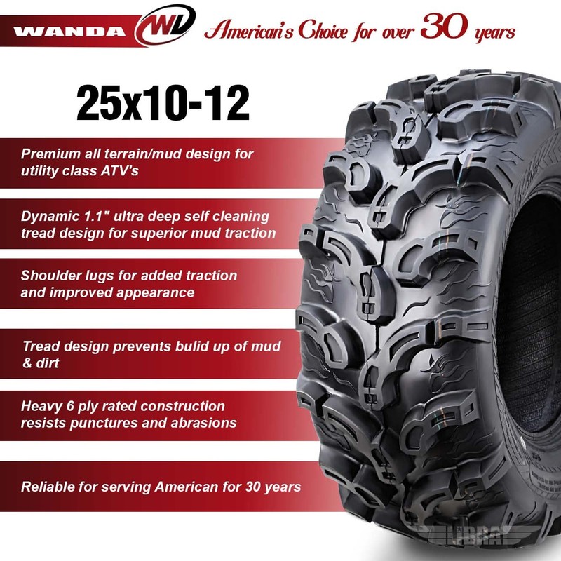 WANDA One ATV/UTV Tire 25x10-12 25x10x12 6PR 375 Super Mud