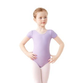 Daydance Basic Lined Purple Ballet Leotards for Girls, Short Sleeve Dance Wear