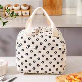 MiLifeStyle Insulated Lunch Bag, Lunch Bag, Large Capacity, 2.3 gal (9 L), Cute, Lightweight, Handbag, With Pocket, For Women and Kids (Beige Floral Pattern)