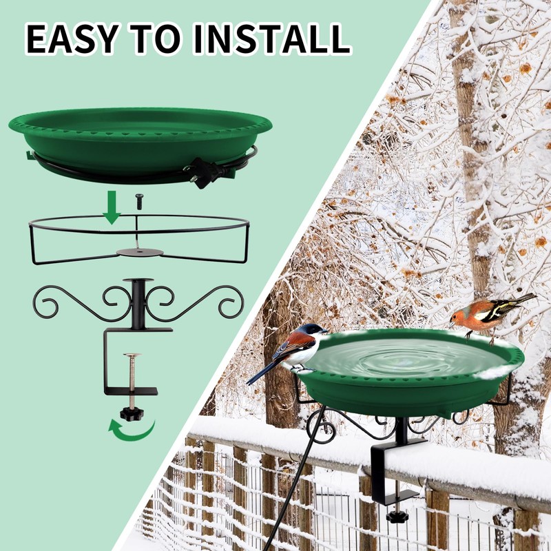 Lovppy Heated Bird Bath for Deck Railing, 100W Thermostatically Controlled