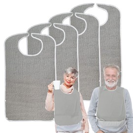 Pozico Waterproof Adult Bibs for Elderly Women & Men – 4 Pack Large Clothing Protector for Eating – Comfortable & Adjustable Hook and Loop Closure with Crumb Catcher – Washable & Durable Design