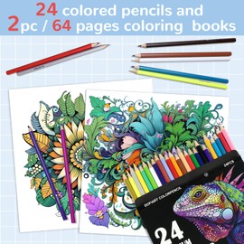 CKMOREL 2Pcs Mandala Adult Coloring Books with 24 Count Colored Pencils, Mandala Relaxing Coloring Books with Colored Pencils for Women, Gift for Adult to Relax, Anxiety and Depression