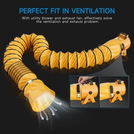 Hon&Guan 8 Inch PVC 25 FT Flexible Duct with Adjustable Rope and D-Shaped Rings, Suitable for Free Hanging and Utility Blower Exhaust Fan Support