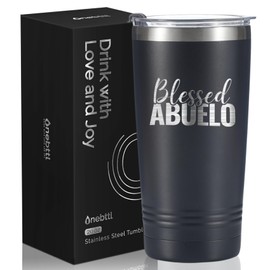 Onebttl Abuelo Gifts, Grandpa Gifts from Grandchildren, Father's Day Gifts for Abuelo, Laser Engraved Design, 20oz/590ml, Stainless Steel Tumbler with Straw & Lid, Black - Blessed ABUELO