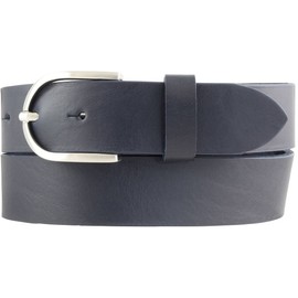 BELTINGER Women's Belt Made of Full Cowhide Leather 3.5 cm Jeans Belt for Women 35 mm Chino Belt with Round Belt Clasp, Navy, Silver, 115 cm (Gesamtlänge 130 cm)