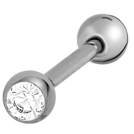 Forbidden Body Jewelry 14G 16mm (5/8 Inch) Titanium CZ Crystal Tongue Ring, 16mm, Metal, cubic-zirconia