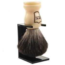 100% Black Badger Shave Brush with off-white Handle and Free Stand from Parker Safety Razor