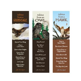 Your True Nature Advice 3 Bookmark Birds of Prey Set, Laminated with Glossy Finish, Printed on Recycled Paper, Owl, Hawk, Golden Eagle (AMBM-BIRDPRY)