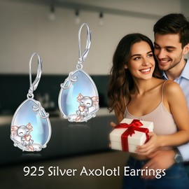 Axolotl Earrings for Women 925 Sterling Silver Moonstone Dangle Earrings Axolotl Drop Earring Jewelry Gifts