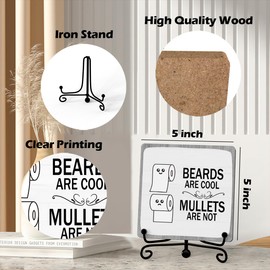 Funny Bathroom Signs, Beards Are Cool Mullets Are Not Wooden Sign, Funny Bathroom Desk Decor, Rustic Bathroom Toilet Paper Art Sign, Restroom Sign, Bathroom Shelf Decor, Wooden Plaque With Stand (A14)
