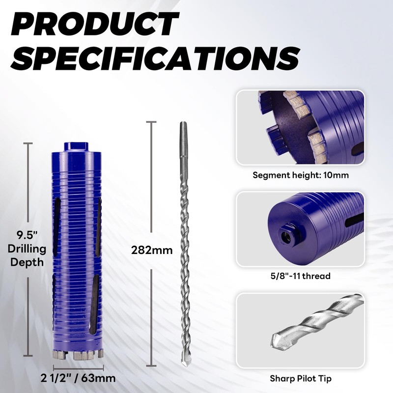 DaduoRi 2-1/2" Pro Dry Core Drill Bit with Pilot Bit