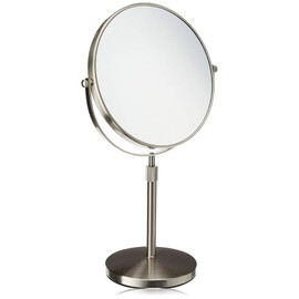 JERDON Two-Sided Tabletop Makeup Vanity Mirror - 5X-1X Magnification & Swivel Design - 9-Inch Diameter Mirror with Adjustable Height - Nickel Finish - Model JP4045N