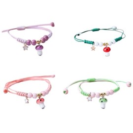 4 Pcs Unique Mushroom Bracelets Beaded Colorful Luck String Rope Chain Cord Thread Braided Bracelet Good Protection Friendship Wish Bracelet Jewelry for Women Girls, Metal, alloy