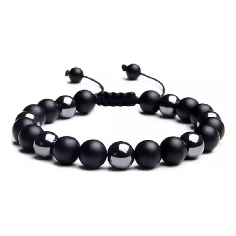 Pulsera Lynnette Cuero Obsidiana Hombre Ajustable 21cm Pack 2