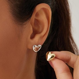 WOSTU Heart Stud Earrings for Women with 925 Sterling Silver Posts Hypoallergenic Earring Lightweight Everyday Jewelry for Anniversary Birthday Valentine’s Day