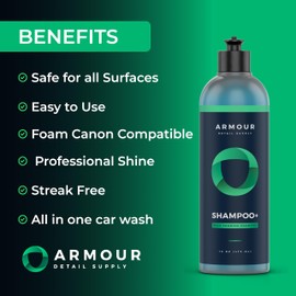 Armour Detail Supply Shampoo+ High-Foaming pH Neutral Shampoo, Professional Automotive Cleaning, Compatible with Foam Cannons or Bucket Washes - 16oz Bottle