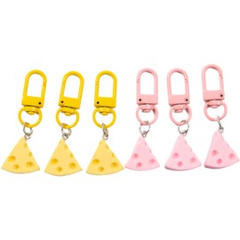 WGF 6Pcs Resin Cheese Key Chain Yellow and Pink Cartoon Cheese Key Rings DIY Keychains for Kids Boys Girls' Gift