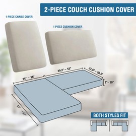 H.VERSAILTEX Fleece 2 Piece Sectional Couch Covers L Shape Stretch Couch Cushion Covers Thick and Soft Sofa Covers for Sectional Sofa Set Washable (2 Seater + 1 Chaise, Pale Oak)