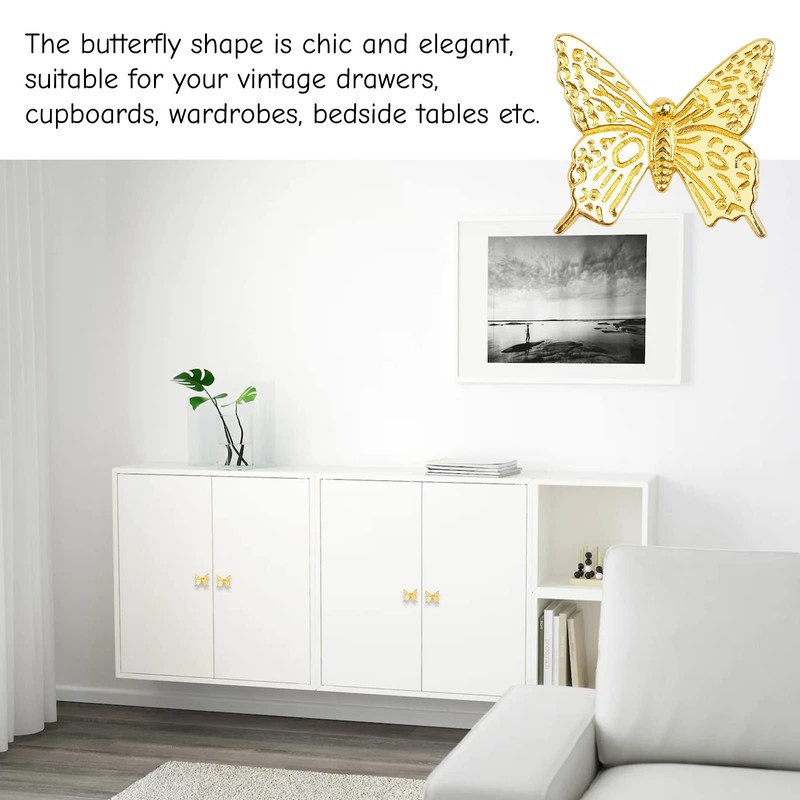 MOROBOR Butterfly Drawer Knobs, 6pcs Gold Zinc Alloy Butterfly Pull
