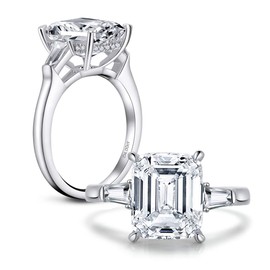 AINUOSHI 4 Carat Emerald Cut Ring Baguette 3 Stones Cubic Zirconia CZ Engagement Sterling Silver Band Jewelry(5)
