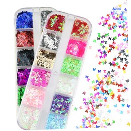 Vaguelly 2 Boxes Nail Glitter Sequins Colors Butterfly Shape for Eye Makeup Manicure Present for Friends Family Safe for Nail Art DIY Projects