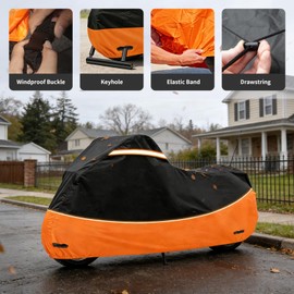 AUTOLION Heavy Duty 420D Oxford Motorcycle Cover Storage Pouch Fits Harley Road King, Road Glide, Street Glide, Electra Glide, Heritage Classic, Low Rider ST, Fits Motorcycles Up to 107"