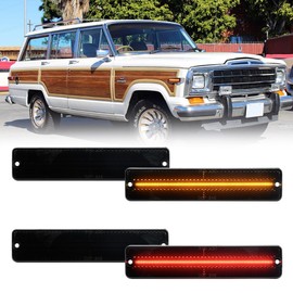 KENRTIR Front Amber & Rear Red LED Side Marker Lights Compatible with Jeep Cherokee SJ Wagoneer Grand Wagoneer J10 J20 Pickup CJ5 CJ6 CJ7 Scrambler CJ8 Smoked Lens Bumper Sidemarker Lamp,pack of 4