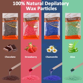 Hard Wax Beans Waxing Beads, Wax Hair Removal 400 g Wax Beads & 10 Pieces Applicator Sticks, Waxing Kit for Bikini Zone Eyebrows Brazilian, Painless at Home for Men and Women (4 x 100 g)