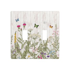Wildflower Flower Light Switch Plate Covers 3 Gang Double Toggle Decorative Green Leaves Plant Electrical Faceplate Vintage for Girls Bedroom Bathroom Farmhouse Accessories Decor