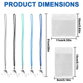Pack of 5 ID Sleeves with Lanyard, Waterproof ID Card Holder, Double Card Slot, Transparent Card Sleeves, Neck Strap for Women Men, Work Card, ID Cards (Vertical)