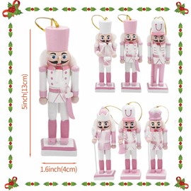Pack of 6 Christmas Nutcracker Soldier Wooden Pendants Mini Nutcracker Hanging Ornament Christmas Tree Decoration Wooden Pendant for Window Fireplace Garden Christmas Party Decoration