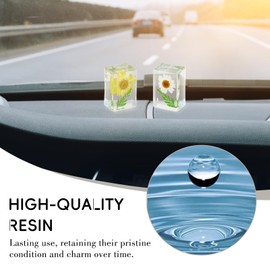SAMIQU 2PCS Car Ornament Preserved Flower Resin Craft, Auto Center Console Decoration,Gift for Men and Women (Sunflower Color)