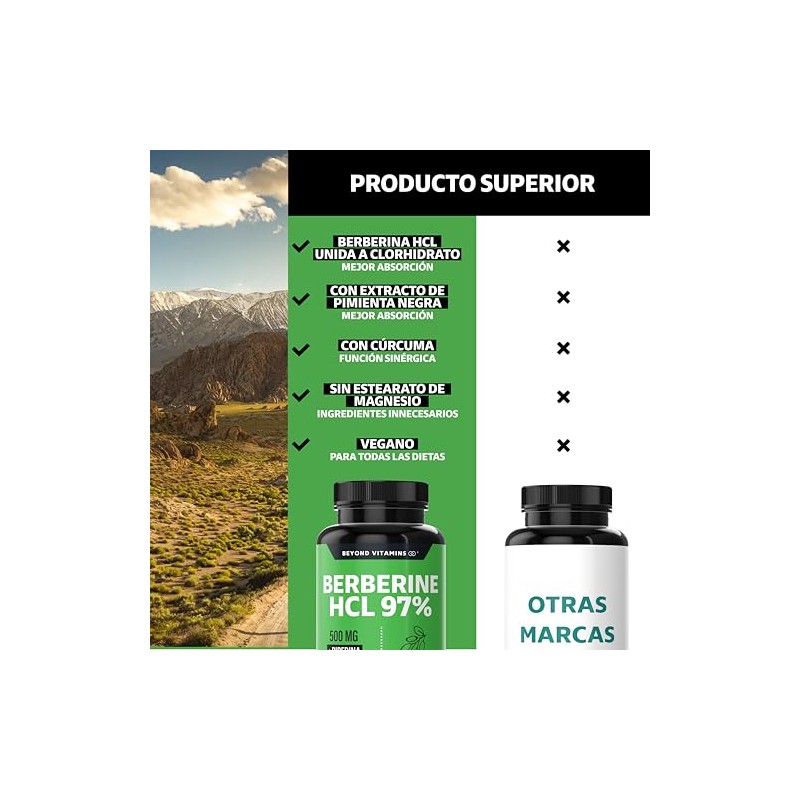 Berberina HCL 97% | 500mg de Berberina Clorhidrato, potenciado con