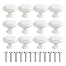 MengH-SHOP Drawer Knob, Round Cabinet Knobs, Furniture Knob with Alloy Screw for Cupboard, Drawer, Kitchen, 30 mm, Pack of 12, White